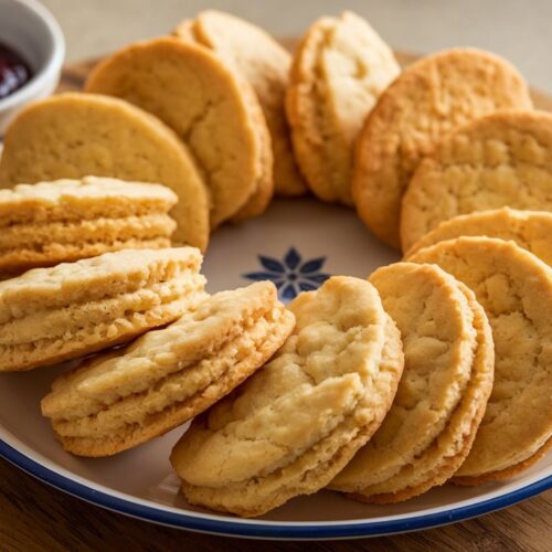 A plate of warm biscuits served with butter and jam(3-Ingredient Biscuit Recipe)