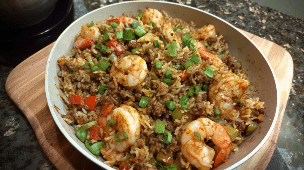 spicy seafood dirty rice