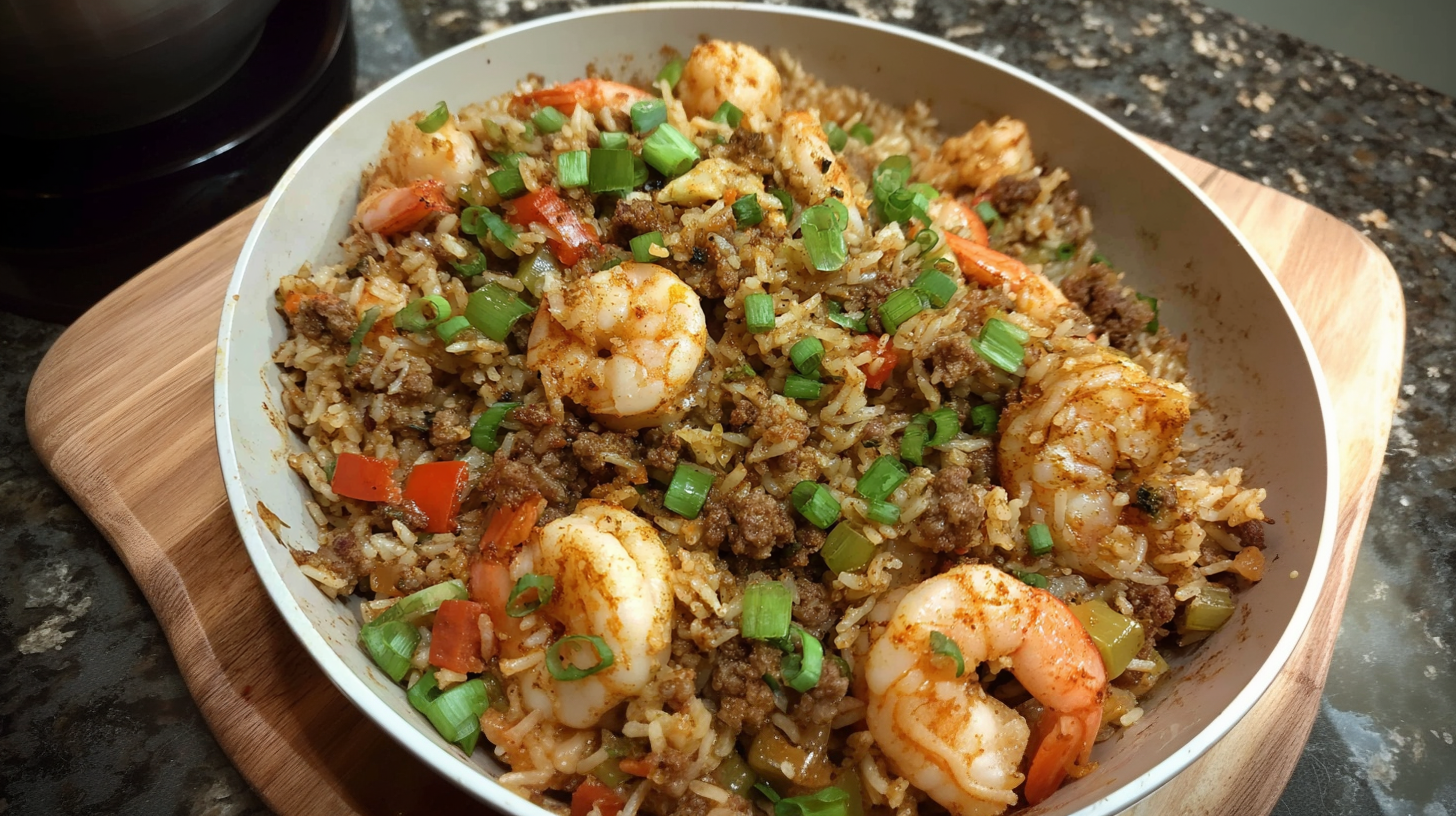 spicy seafood dirty rice