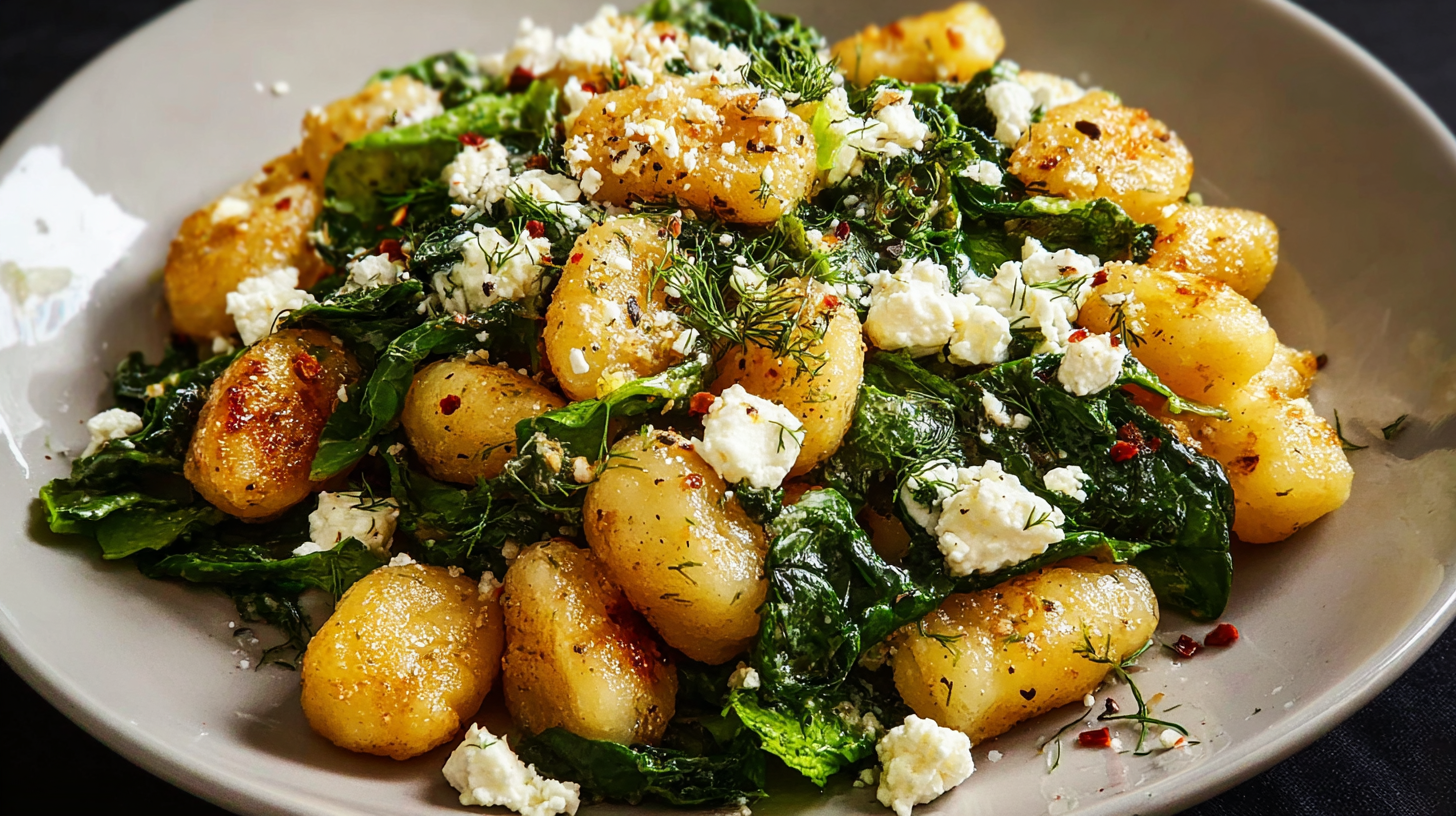 Crispy Gnocchi Spinach Feta