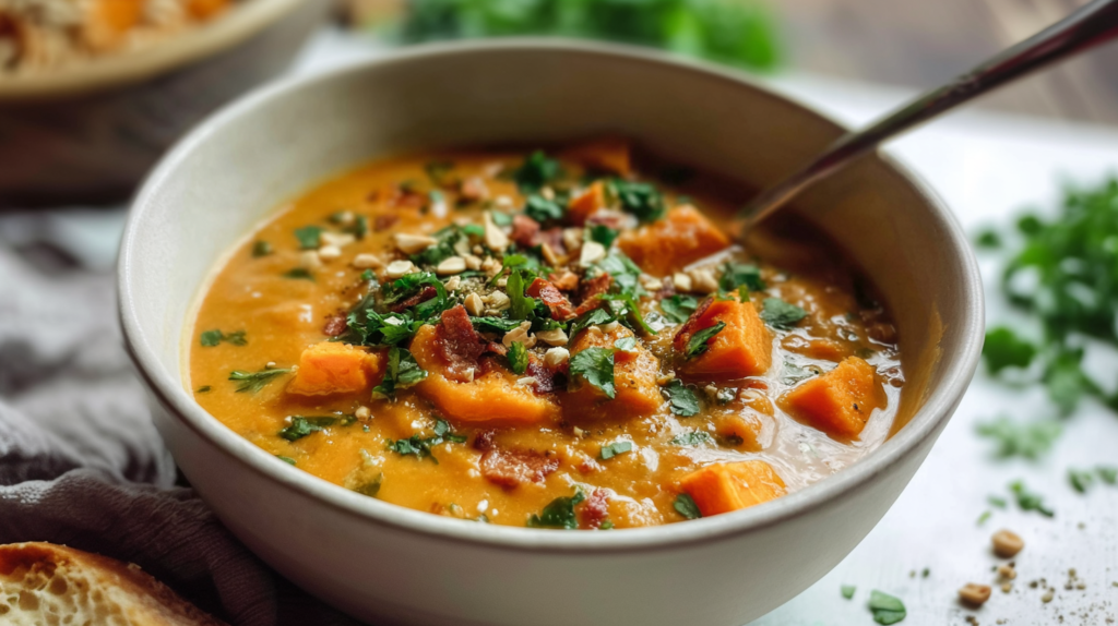 Spicy Peanut Sweet Potato Soup