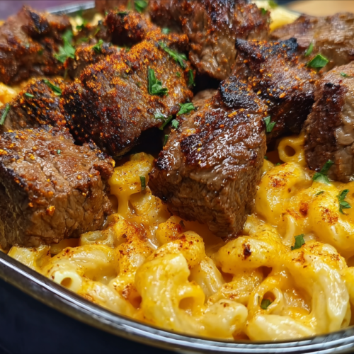 Steak Bites Mac and Cheese