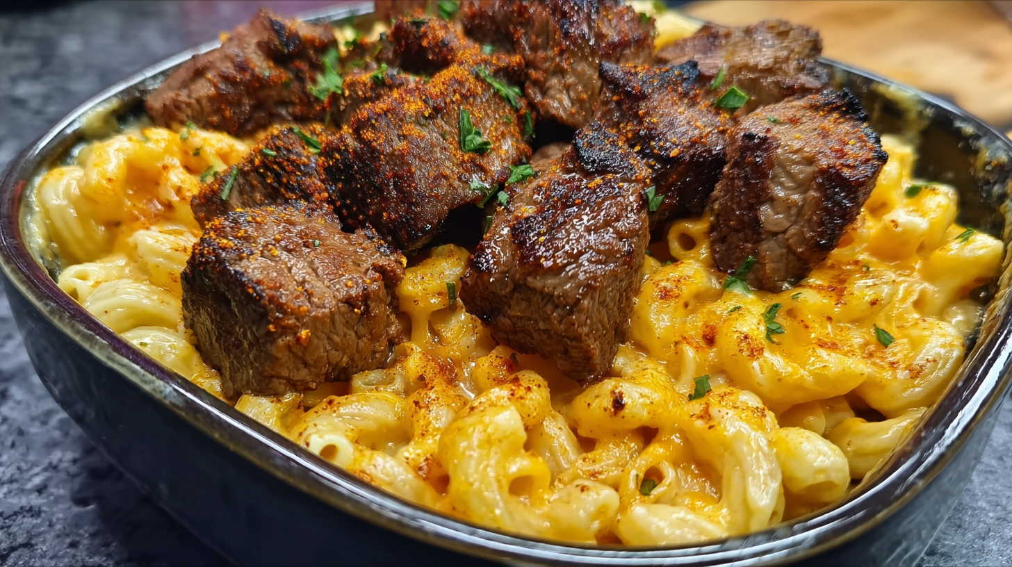 Steak Bites Mac and Cheese